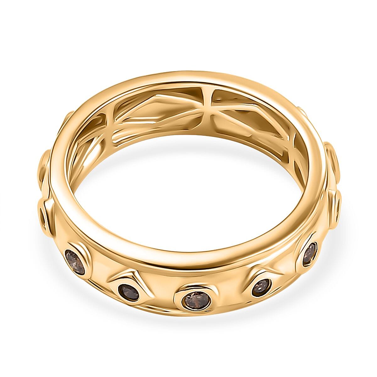 GP Art Deco Collection - Natural Champagne Diamond &amp; Blue Sapphire Band Ring in 18K Vermeil Yellow Gold Plated Sterling Silver 8029021 5