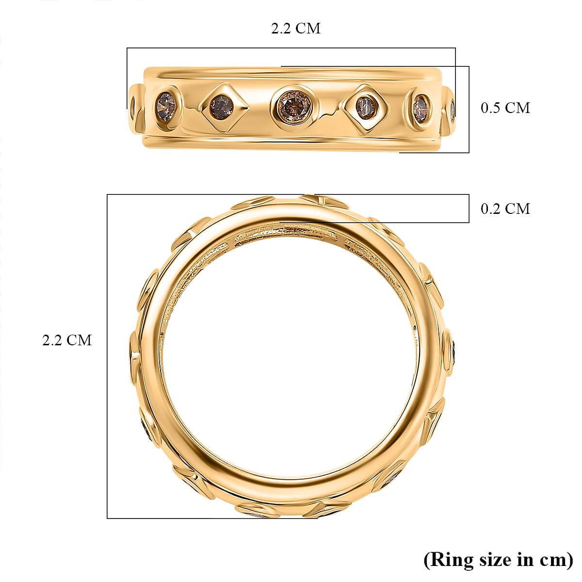 GP Art Deco Collection - Natural Champagne Diamond &amp; Blue Sapphire Band Ring in 18K Vermeil Yellow Gold Plated Sterling Silver 8029021 6