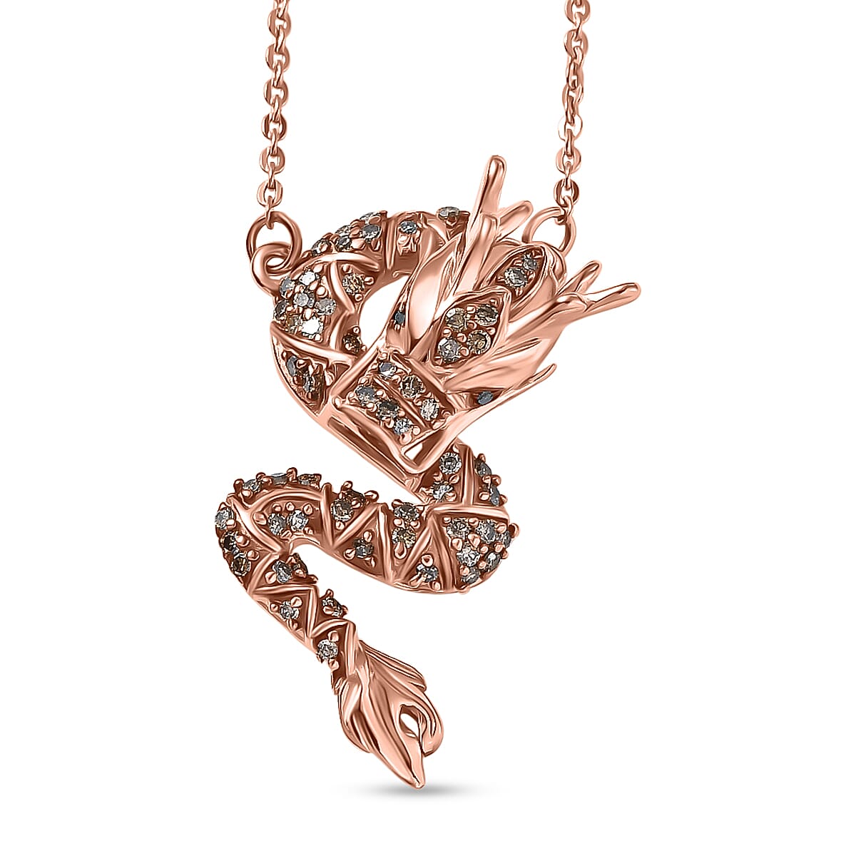 GP - Champagne &amp; Black Diamond with Blue Sapphire Dragon Necklace (Size - 20) in 18K Vermeil Rose Gold Plated Sterling Silver 8478780 0