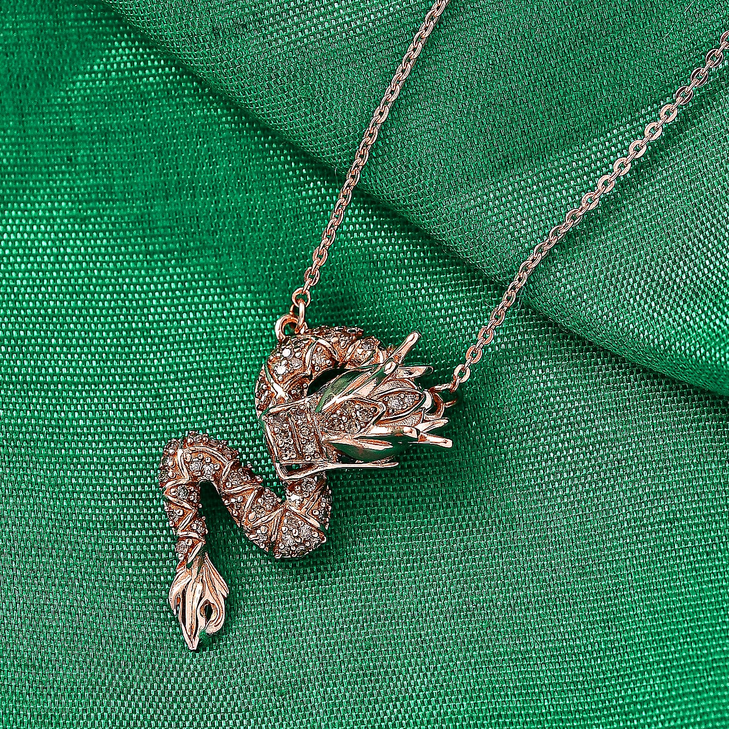 GP - Champagne &amp; Black Diamond with Blue Sapphire Dragon Necklace (Size - 20) in 18K Vermeil Rose Gold Plated Sterling Silver 8478780 2