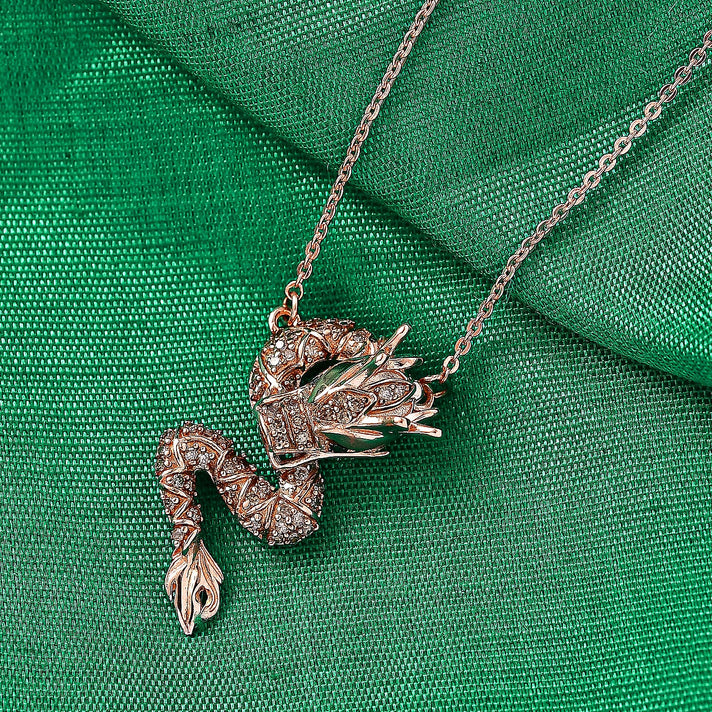 GP - Champagne &amp; Black Diamond with Blue Sapphire Dragon Necklace (Size - 20) in 18K Vermeil Rose Gold Plated Sterling Silver 8478780 2