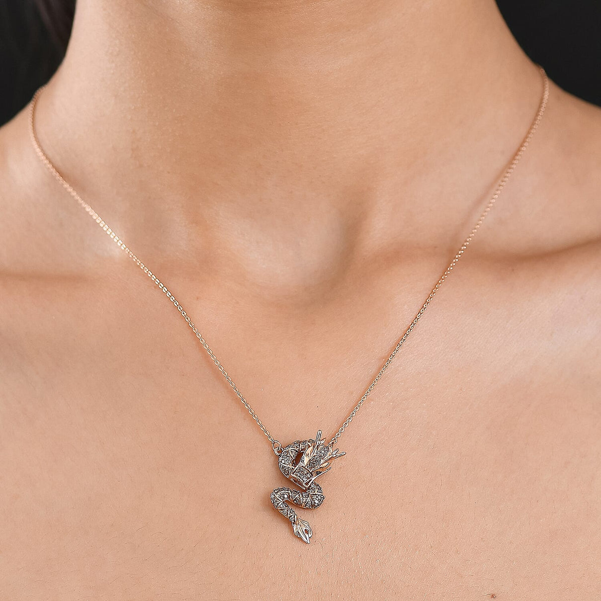 GP - Champagne &amp; Black Diamond with Blue Sapphire Dragon Necklace (Size - 20) in 18K Vermeil Rose Gold Plated Sterling Silver 8478780 3