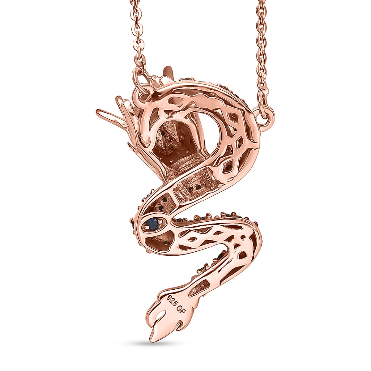 GP - Champagne &amp; Black Diamond with Blue Sapphire Dragon Necklace (Size - 20) in 18K Vermeil Rose Gold Plated Sterling Silver 8478780 6