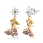 GP - Italian Garden Collection Champagne Diamond (SI-CP), Yellow Diamond & Kanchanaburi Blue Sapphire Butterfly Drop Earring with Push Back in Tri Colour Plated Sterling Silver 0.31 Ct.