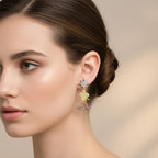 GP - Italian Garden Collection Champagne Diamond (SI-CP), Yellow Diamond & Kanchanaburi Blue Sapphire Butterfly Drop Earring with Push Back in Tri Colour Plated Sterling Silver 0.31 Ct.