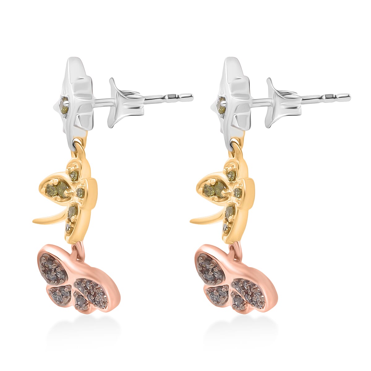GP - Italian Garden Collection Champagne Diamond (SI-CP), Yellow Diamond &amp; Kanchanaburi Blue Sapphire Butterfly Drop Earring with Push Back in Tri Colour Plated Sterling Silver 0.31 Ct. 8325035 3