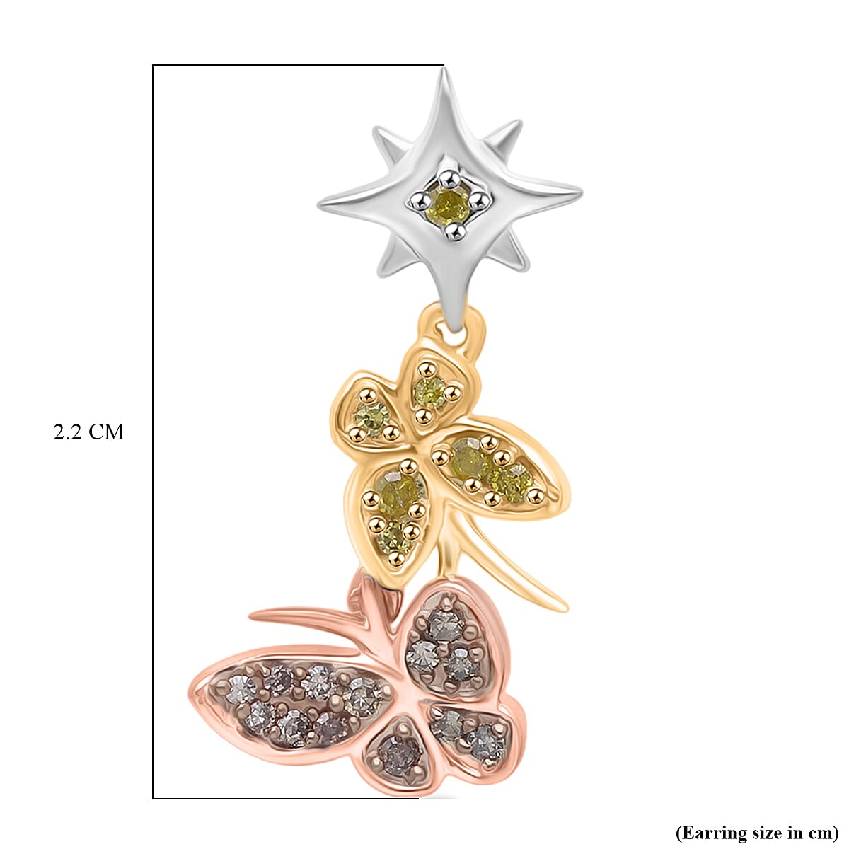 GP - Italian Garden Collection Champagne Diamond (SI-CP), Yellow Diamond &amp; Kanchanaburi Blue Sapphire Butterfly Drop Earring with Push Back in Tri Colour Plated Sterling Silver 0.31 Ct. 8325035 5