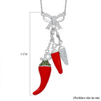 GP Chilli Pepper Collection - Natural Chrome Diopside, White Zircon Necklace With Lobster Clasp (Size - 20) in Rhodium Overlay Sterling Silver 2.05 Ct.