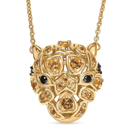 GP Italian Garden Collection - Citrine, Black Spinel, Kanchanaburi Blue Sapphire Leopard Necklace (Size 20) with Lobster Clasp in 18K Vermeil Yellow Gold Plated Sterling Silver 1.28 Ct. 8274436 1