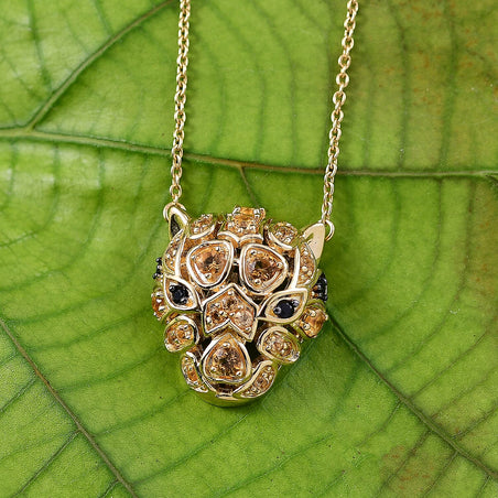 GP Italian Garden Collection - Citrine, Black Spinel, Kanchanaburi Blue Sapphire Leopard Necklace (Size 20) with Lobster Clasp in 18K Vermeil Yellow Gold Plated Sterling Silver 1.28 Ct. 8274436 2
