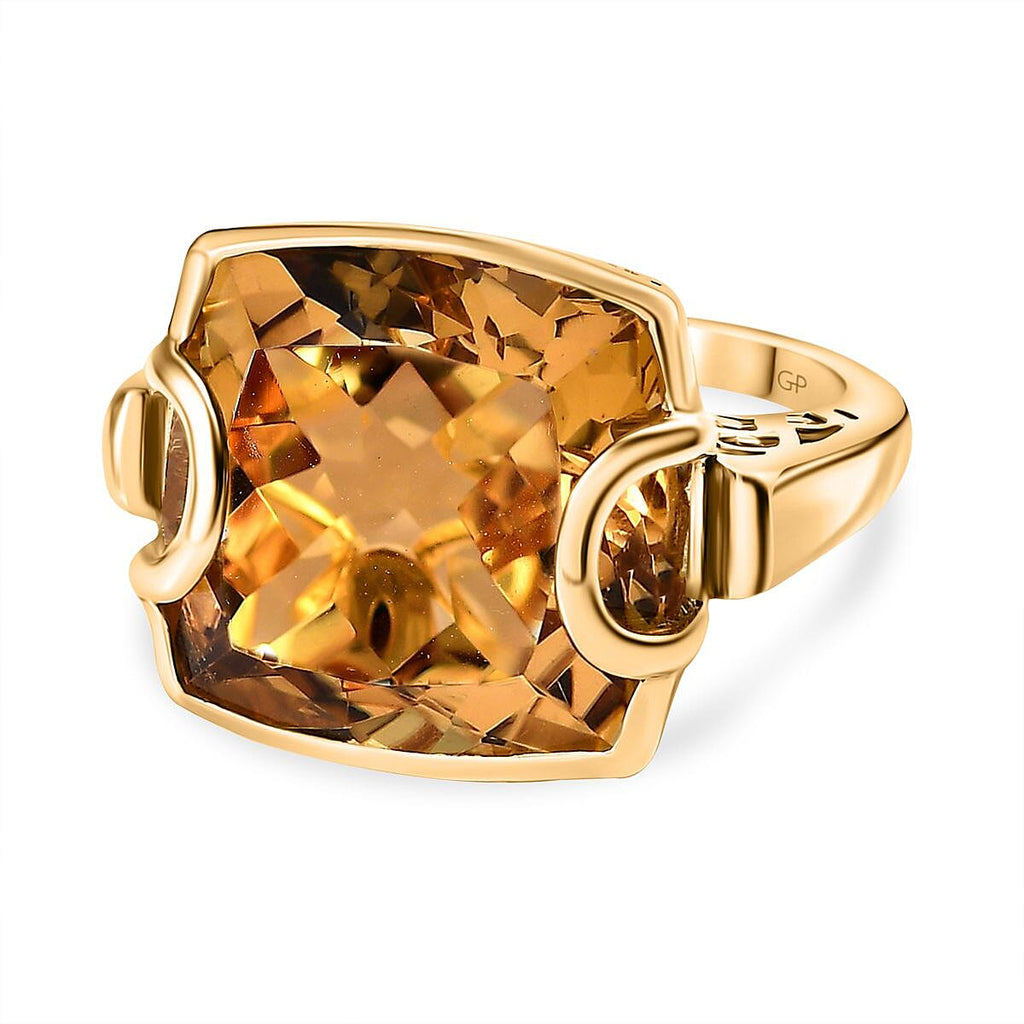 GP Snaffle Collection - Citrine & Blue Sapphire Solitaire Ring in 18K Vermeil Yellow Gold Plated Sterling Silver 18.03 Ct.