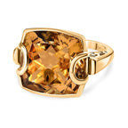 GP Snaffle Collection - Citrine & Blue Sapphire Solitaire Ring in 18K Vermeil Yellow Gold Plated Sterling Silver 18.03 Ct.