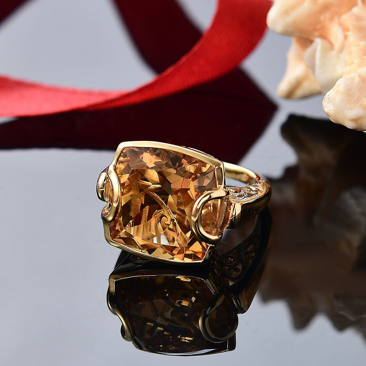 GP Snaffle Collection - Citrine and Blue Sapphire Solitaire Ring in 18K Vermeil Yellow Gold Plated Sterling Silver 18.03 Cts. 8038526 2