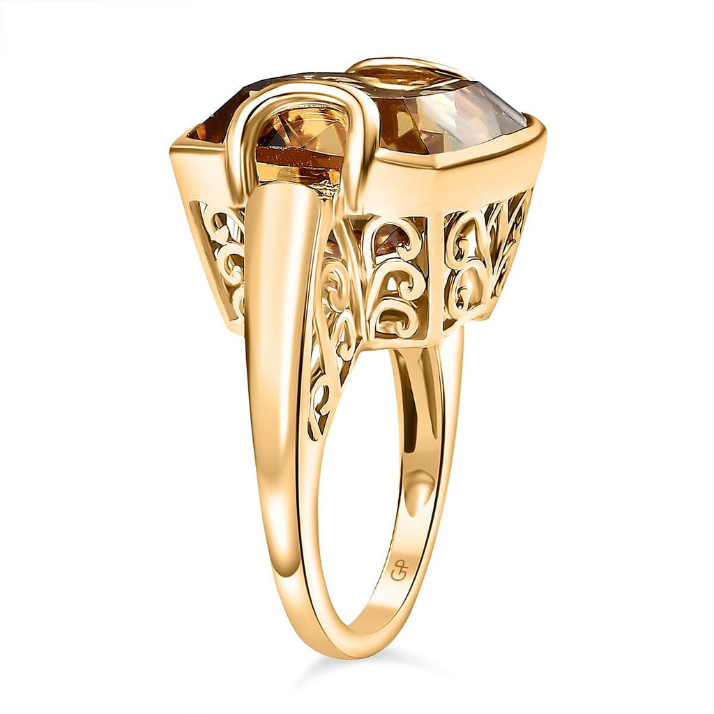 GP Snaffle Collection - Citrine & Blue Sapphire Solitaire Ring in 18K Vermeil Yellow Gold Plated Sterling Silver 18.03 Ct.