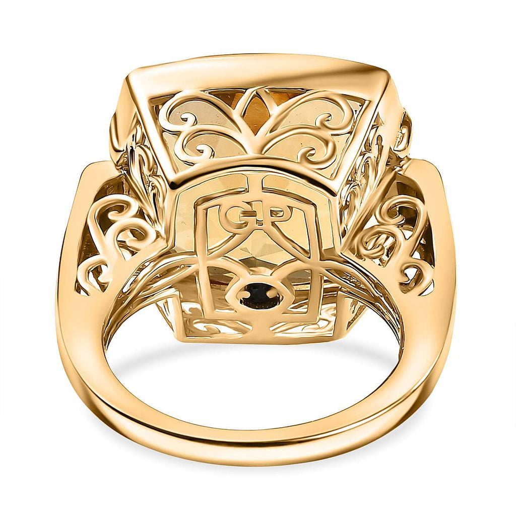 GP Snaffle Collection - Citrine & Blue Sapphire Solitaire Ring in 18K Vermeil Yellow Gold Plated Sterling Silver 18.03 Ct.