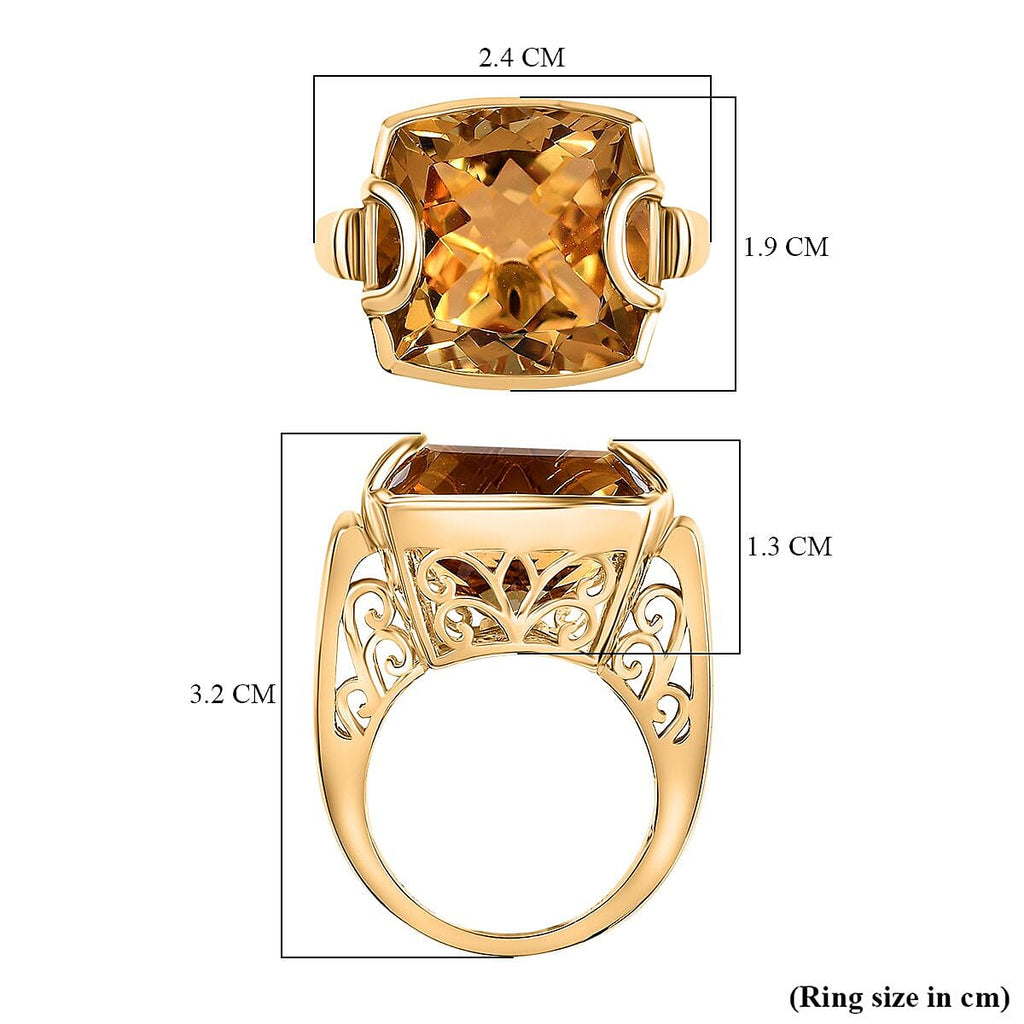 GP Snaffle Collection - Citrine & Blue Sapphire Solitaire Ring in 18K Vermeil Yellow Gold Plated Sterling Silver 18.03 Ct.
