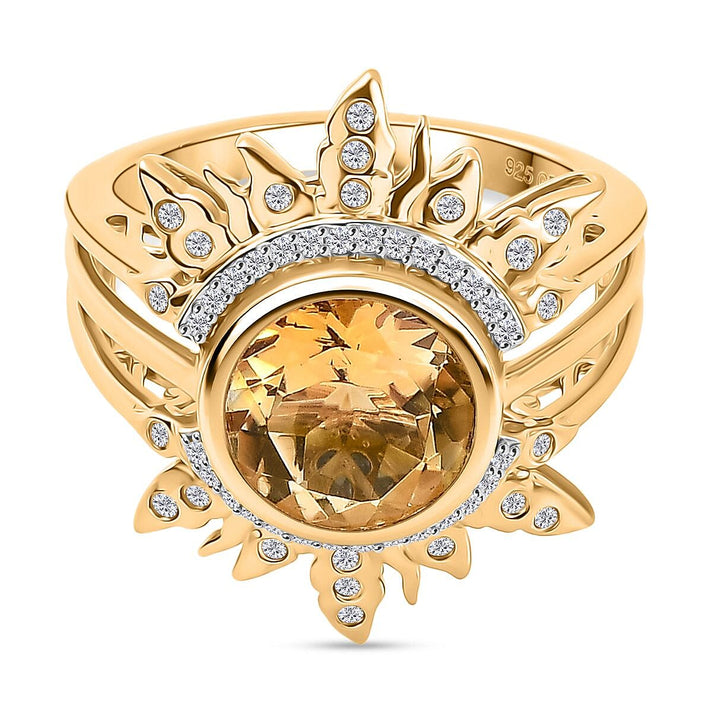 GP- Celestial Dream Collection Citrine, Blue Sapphire &amp; White Zircon Sunburst Ring in 18K Vermeil Yellow Gold Plated Sterling Silver 3.88 Ct. 8302128 1