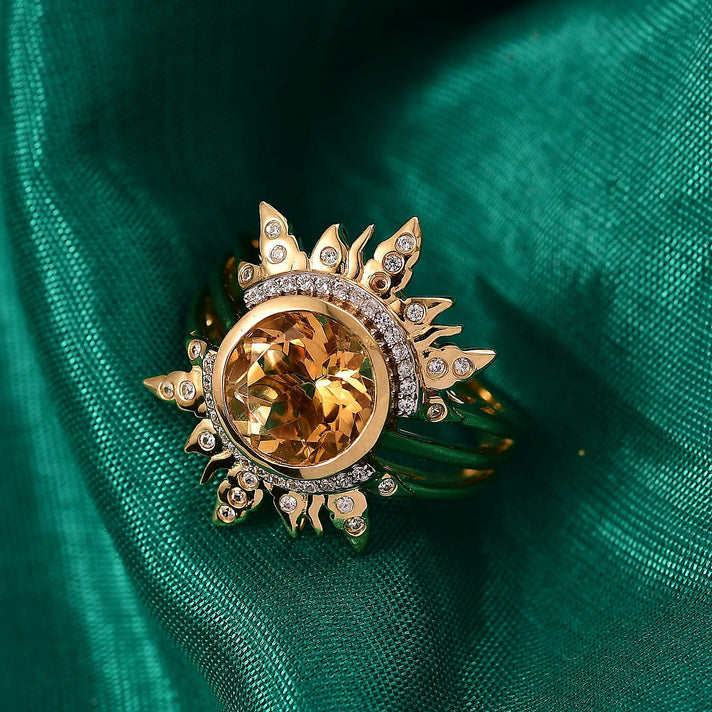 GP- Celestial Dream Collection Citrine, Blue Sapphire &amp; White Zircon Sunburst Ring in 18K Vermeil Yellow Gold Plated Sterling Silver 3.88 Ct. 8302128 2