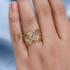 GP HoneyComb Collection - Citrine & Natural Zircon Floral Wide Band Ring in 18K Vermeil Yellow Gold Plated Sterling Silver 1.11 Ct