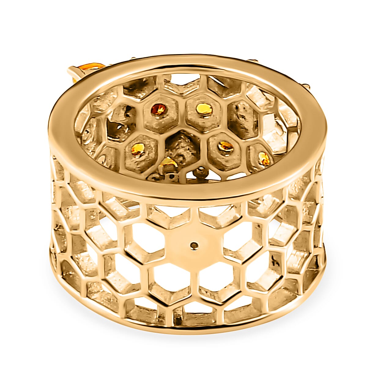GP HoneyComb Collection - Citrine &amp; Natural Zircon Floral Wide Band Ring in 18K Vermeil Yellow Gold Plated Sterling Silver 1.11 Ct 7631413 4