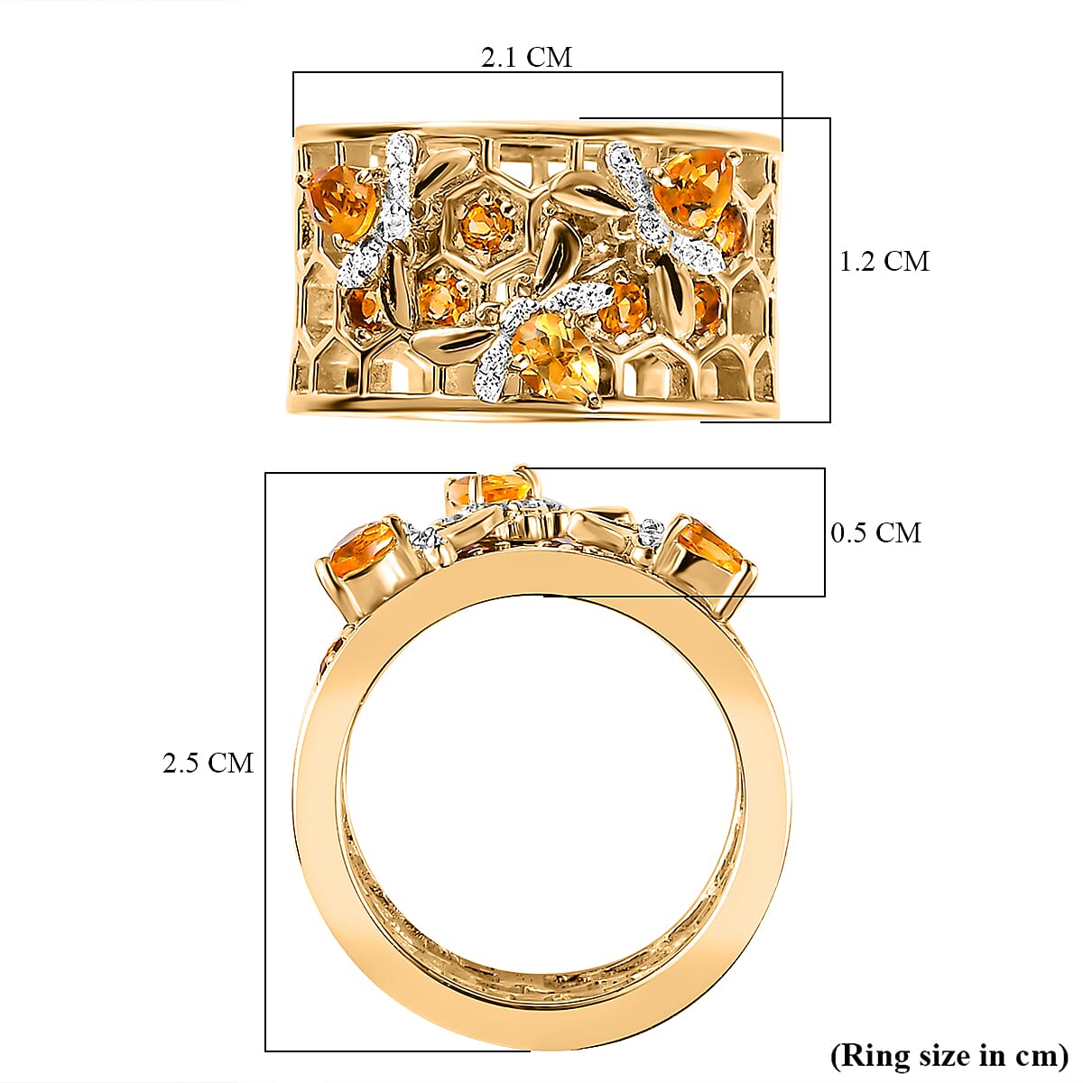 GP HoneyComb Collection - Citrine &amp; Natural Zircon Floral Wide Band Ring in 18K Vermeil Yellow Gold Plated Sterling Silver 1.11 Ct 7631413 5
