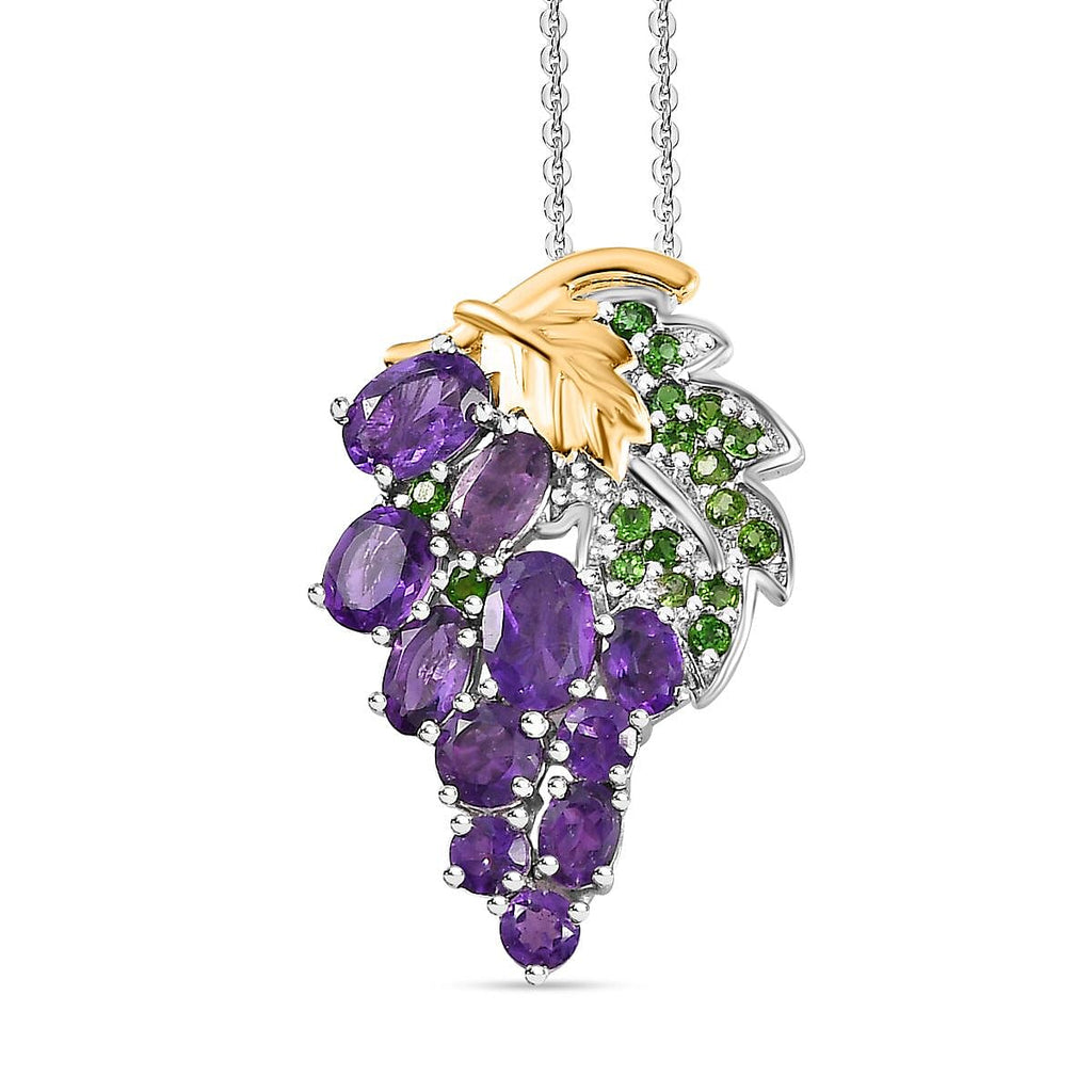 GP Italian Garden Collection - Amethyst & Natural Chrome Diopside Pendant with Chain (Size 20) in Platinum Overlay Sterling Silver 3.14 Ct, Silver Wt. 6.20 Gms