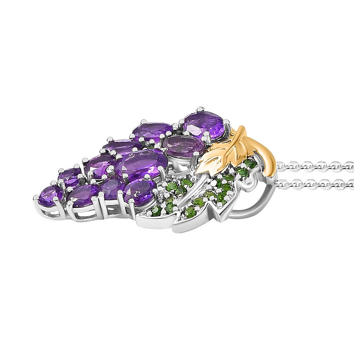GP Collection - African Amethyst, Natural Chrome Diopside Pendant with Chain (Size 20) in Platinum Overlay Sterling Silver,  Silver Wt. 6.2 Gms  3.140  Ct. 4267235 8