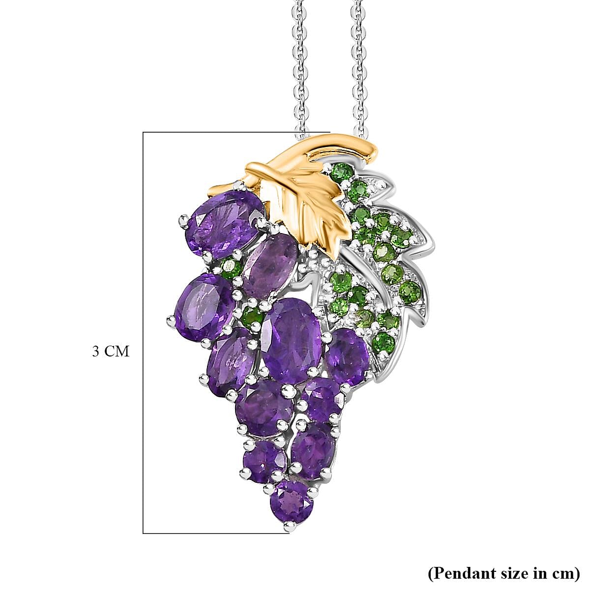 GP Collection - African Amethyst, Natural Chrome Diopside Pendant with Chain (Size 20) in Platinum Overlay Sterling Silver,  Silver Wt. 6.2 Gms  3.140  Ct. 4267235 10