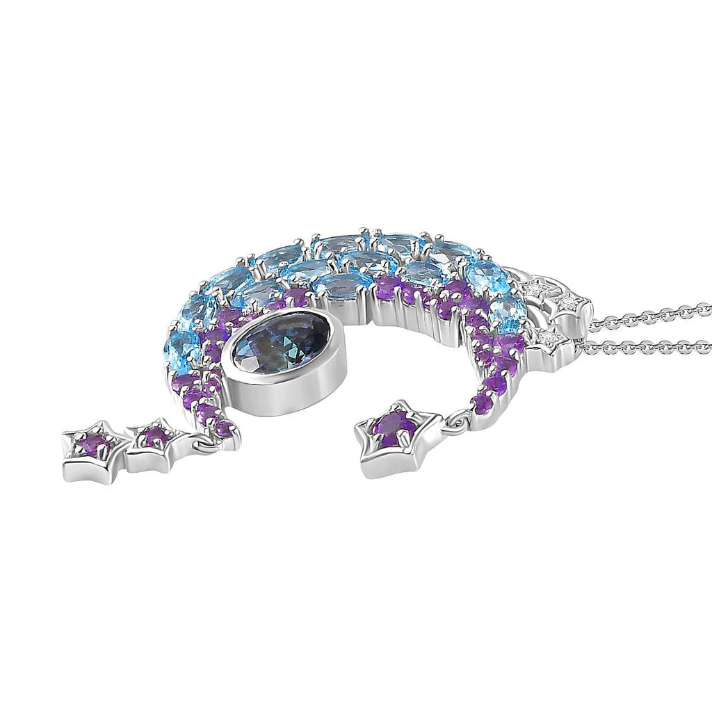 GP Celestial Dream Collection - Blue Petalite & Multi Gemstone Pendant with Chain (Size 20) in Platinum Overlay Sterling Silver 6.,28 Ct, Silver Wt. 8.4 Gms