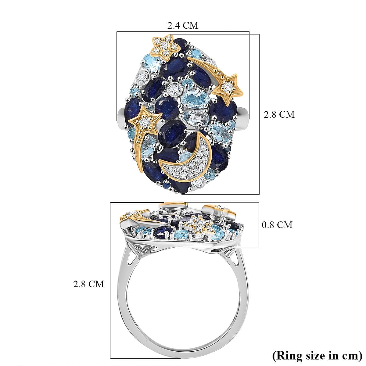 GP Star Moon Celestial Collection - Multi Gemstones Cluster Ring in 18K Yellow Gold and Rhodium Plated Sterling Silver 7.27 Ct. 7970095 6