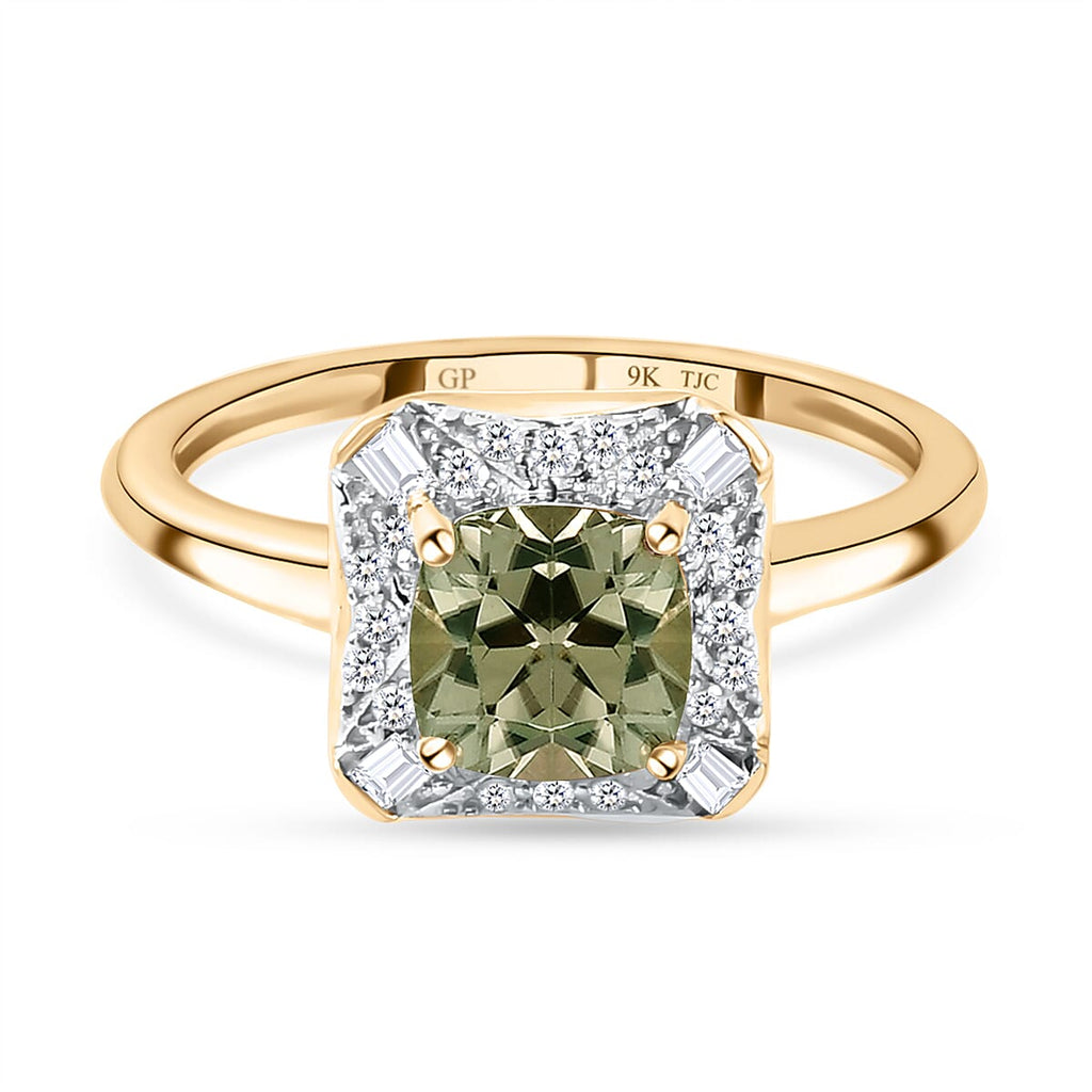 GP Art Deco Collection - 9K Yellow Gold Turkizite, Blue Sapphire and Diamond Ring 1.27 Ct
