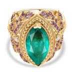 GP Italian Garden Collection - Emeraldine Triplet Quartz & Multi Gemstones Ring in 18K Vermeil Yellow Gold Plated Sterling Silver 5.41 Ct, Silver Wt. 7.51 Gms.