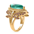 GP Italian Garden Collection - Emeraldine Triplet Quartz & Multi Gemstones Ring in 18K Vermeil Yellow Gold Plated Sterling Silver 5.41 Ct, Silver Wt. 7.51 Gms.