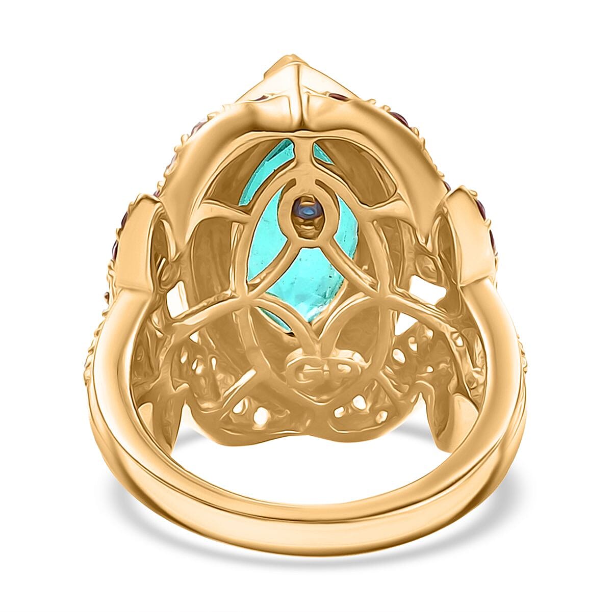 GP Italian Garden Collection - Emeraldine Triplet Quartz &amp; Multi Gemstones Ring in 18K Vermeil Yellow Gold Plated Sterling Silver 5.41 Ct, Silver Wt. 7.51 Gms. 7986762 5