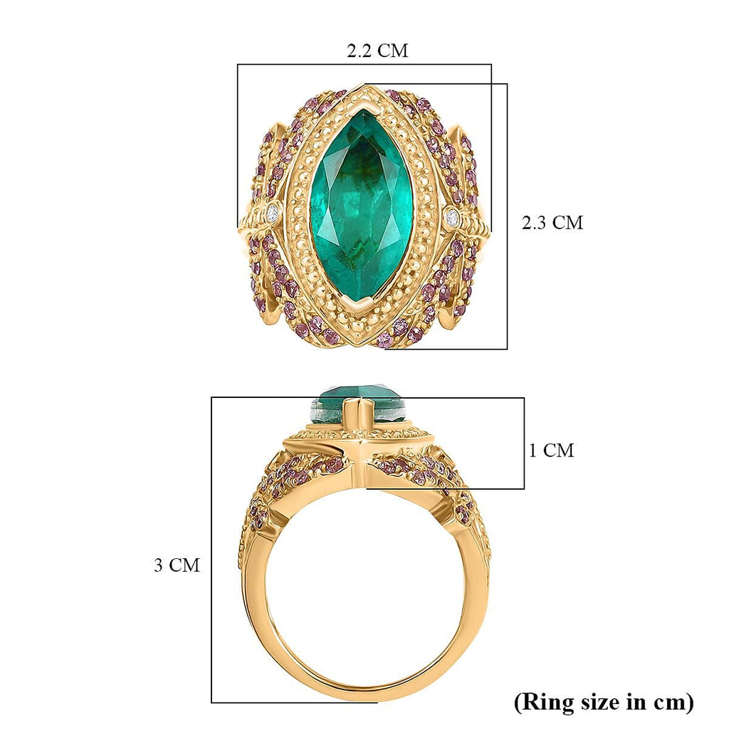 GP Italian Garden Collection - Emeraldine Triplet Quartz & Multi Gemstones Ring in 18K Vermeil Yellow Gold Plated Sterling Silver 5.41 Ct, Silver Wt. 7.51 Gms.