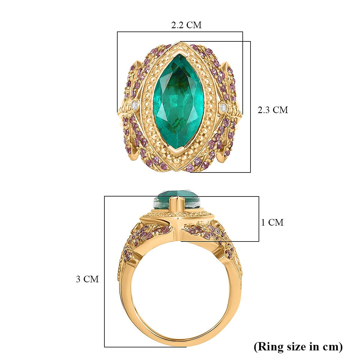 GP Italian Garden Collection - Emeraldine Triplet Quartz &amp; Multi Gemstones Ring in 18K Vermeil Yellow Gold Plated Sterling Silver 5.41 Ct, Silver Wt. 7.51 Gms. 7986762 6