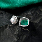 GP - Emeraldine Triplet Quartz, Fresh Water Pearl & Blue Sapphire Ring in Rhodium Overlay Sterling Silver 3.58 Ct.