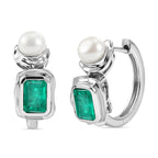 GP - Emeraldine Triplet Quartz, Fresh Water Pearl & Blue Sapphire Full Hoop Earring in Rhodium Overlay Sterling Silver 3.90 Ct.