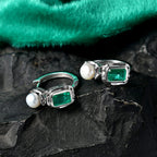 GP - Emeraldine Triplet Quartz, Fresh Water Pearl & Blue Sapphire Full Hoop Earring in Rhodium Overlay Sterling Silver 3.90 Ct.