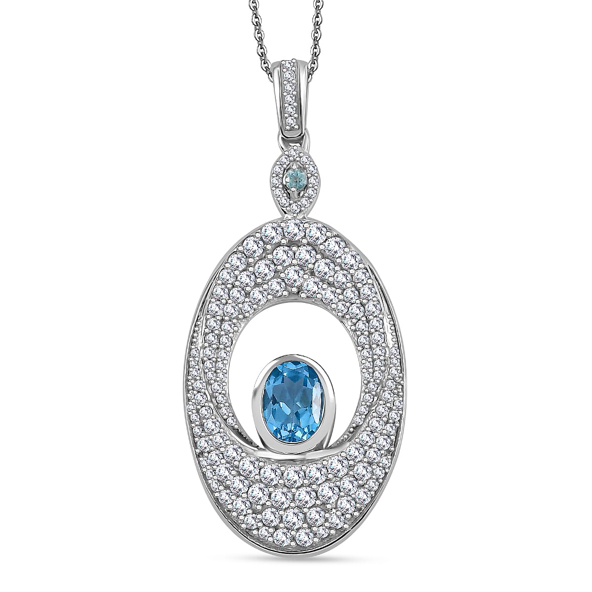 GP Evil Eye Collection - Swiss Blue Topaz, White Zircon, Blue Apatite Pendant with Chain (Size 20) in Rhodium Overlay Sterling Silver 4.24  Ct. 4324970 0