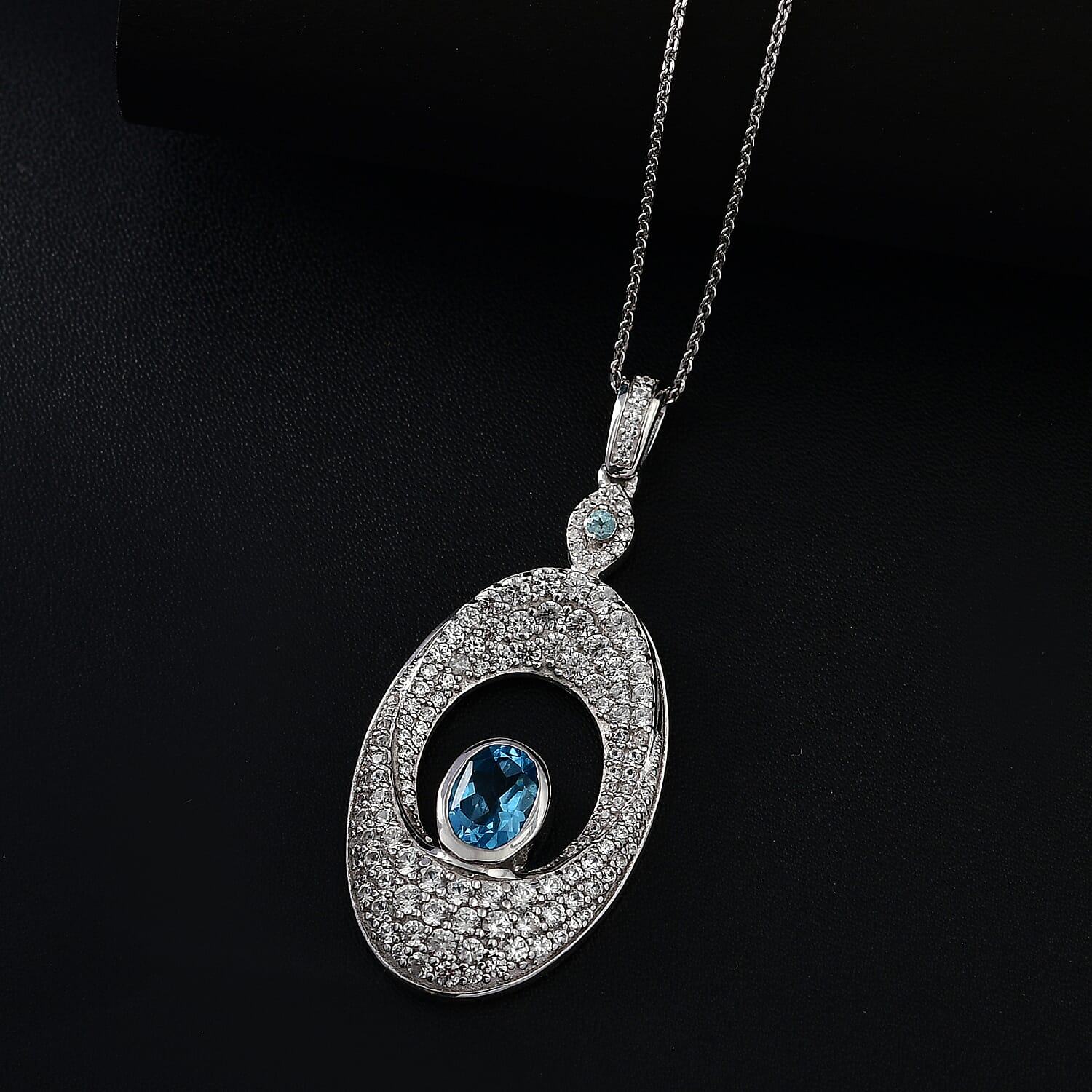 GP Evil Eye Collection - Swiss Blue Topaz, White Zircon, Blue Apatite Pendant with Chain (Size 20) in Rhodium Overlay Sterling Silver 4.24  Ct. 4324970 2