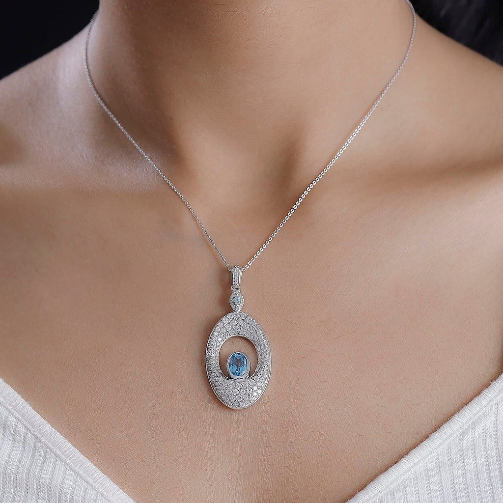 GP Celestial Collection - Swiss Blue Topaz, White Zircon, Blue Apatite & Blue Sapphire Pendant with Chain (Size 20) in Rhodium Overlay Sterling Silver 4.44 Ct.
