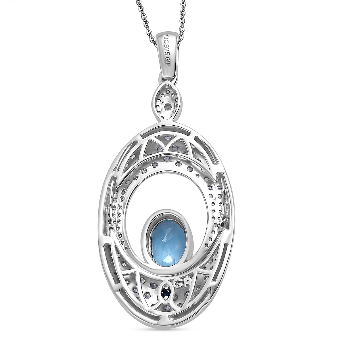 GP Evil Eye Collection - Swiss Blue Topaz, White Zircon, Blue Apatite Pendant with Chain (Size 20) in Rhodium Overlay Sterling Silver 4.24  Ct. 4324970 5