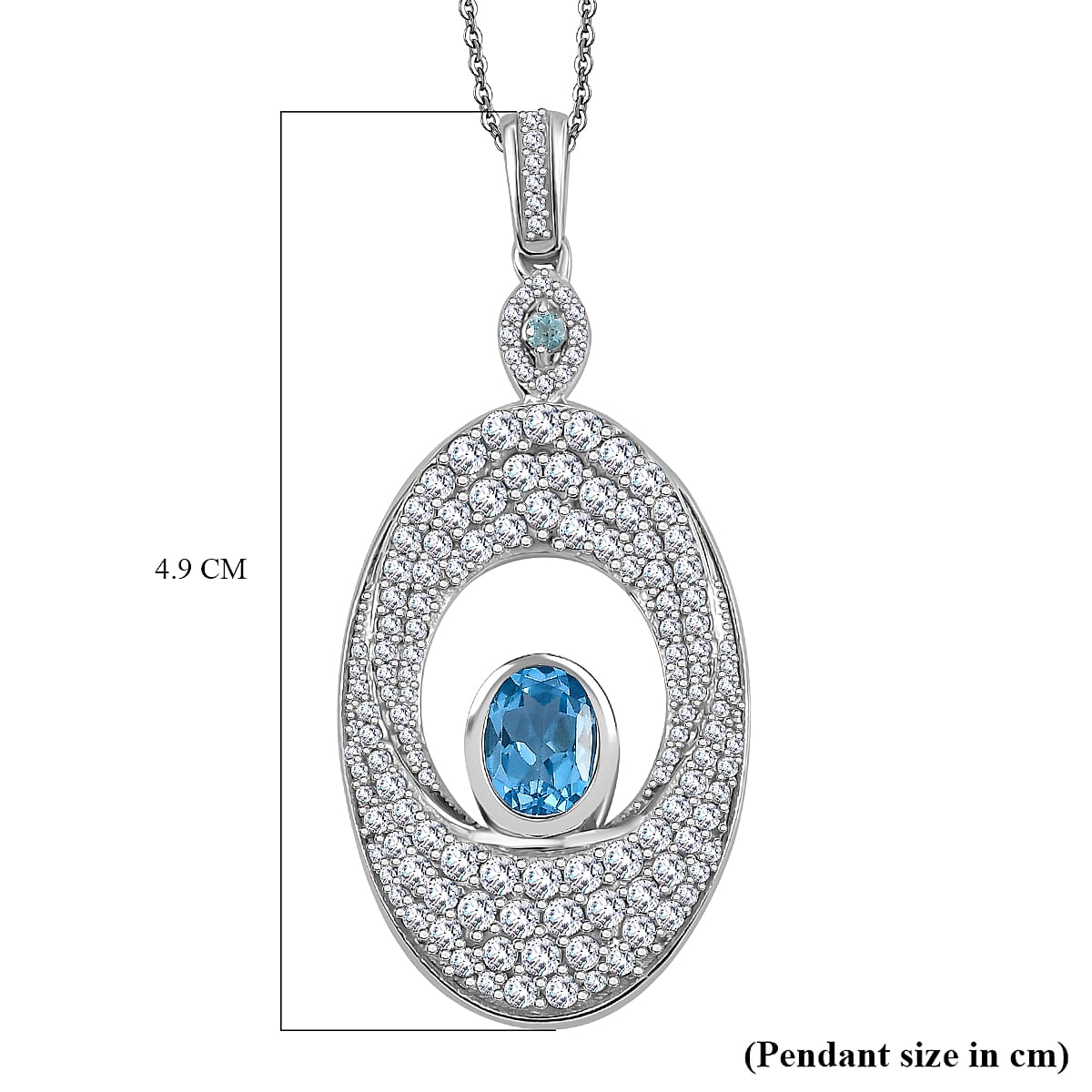 GP Evil Eye Collection - Swiss Blue Topaz, White Zircon, Blue Apatite Pendant with Chain (Size 20) in Rhodium Overlay Sterling Silver 4.24  Ct. 4324970 7