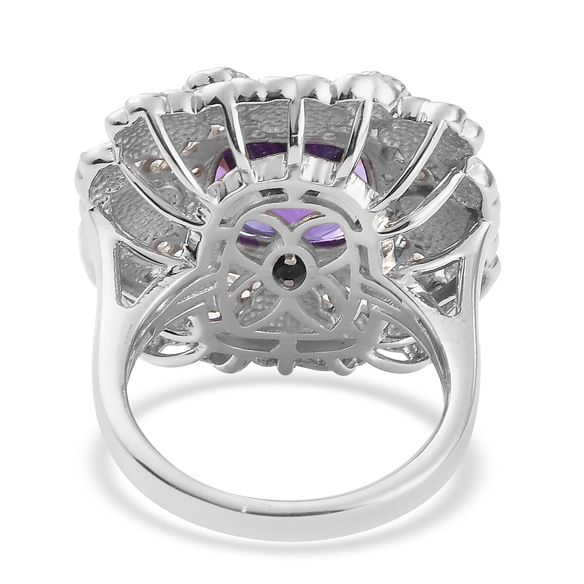 GP Flower and Garden Collection- 3.97 Ct. Lusaka Amethyst, Zircon Floral Enamelled Ring in Platinum Plated Sterling Silver 3850369 5