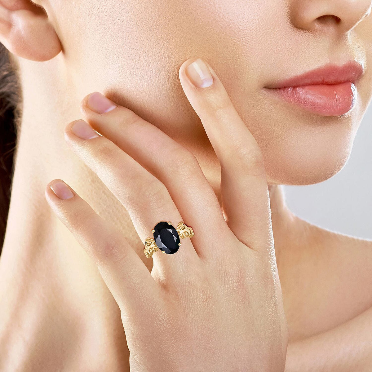 GP Snaffle Collection - Black Spinel &amp; Blue Sapphire Ring in 18K Vermeil Yellow Gold Plated Sterling Silver 8.63 Ct. 8041150 2