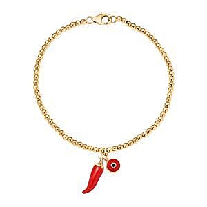 GP Chilli Pepper Collection - Enamelled Chilli Charm Bracelet (Size - 8) with Lobster Clasp in 18K Vermeil Yellow Gold Over Sterling Silver 8160987 0