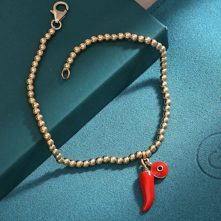 GP Chilli Pepper Collection - Enamelled Chilli Charm Bracelet (Size - 8) with Lobster Clasp in 18K Vermeil Yellow Gold Over Sterling Silver 8160987 2