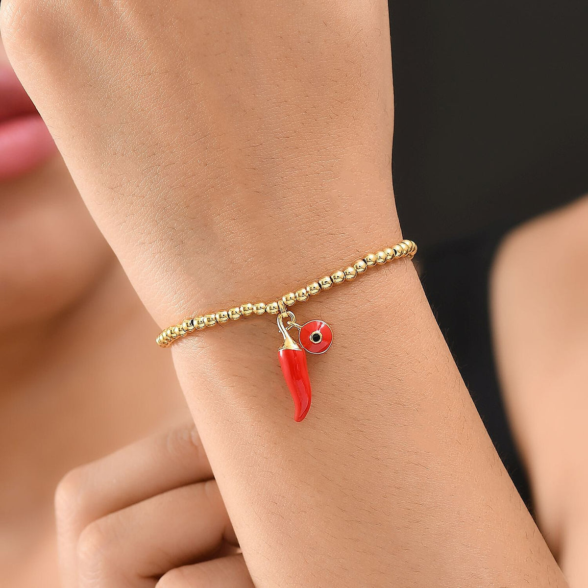 GP Chilli Pepper Collection - Enamelled Chilli Charm Bracelet (Size - 8) with Lobster Clasp in 18K Vermeil Yellow Gold Over Sterling Silver 8160987 4