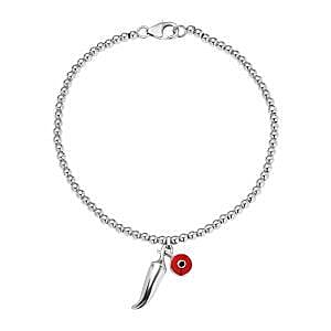 GP Chilli Pepper Collection - Enamelled Charm Bracelet with Blue Sapphire (Size - 8) with Lobster Clasp in 18K Vermeil Yellow Gold Plated Sterling Silver, Silver Wt.6.74 Gms.